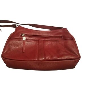 Red Leather Crossbody Bag with Zipper Pocket Genuine‎ Leather Shoulder Purse
